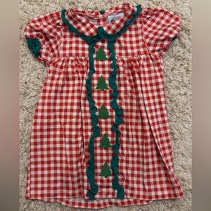 Smocked Christmas Tree Dress with red and white gingham print